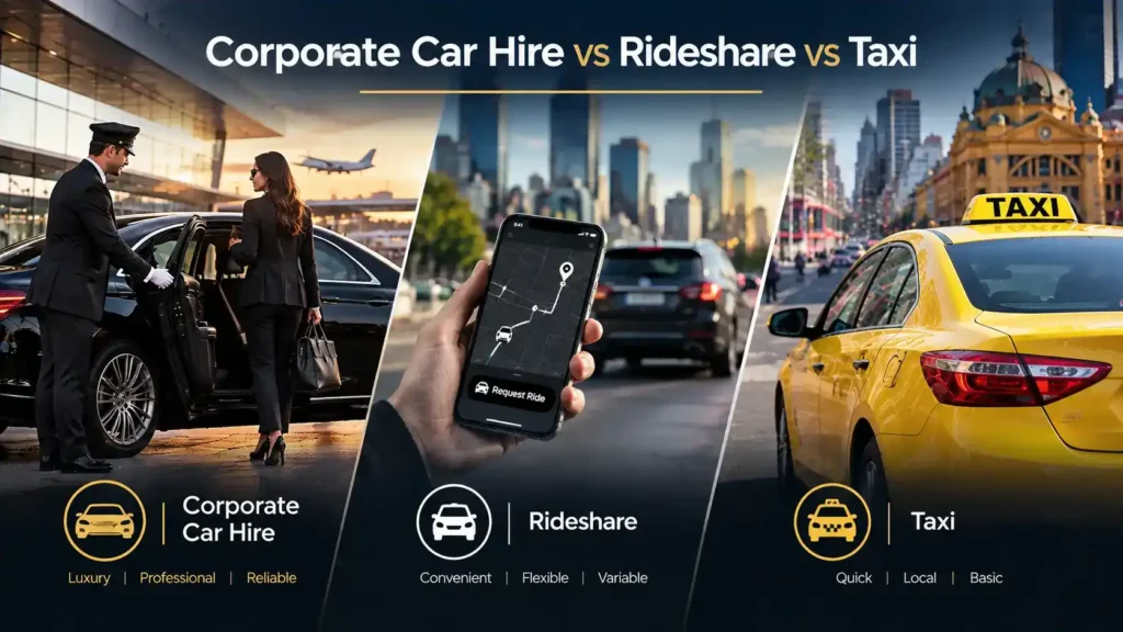 Corporate Car Hire vs Rideshare vs Taxi
